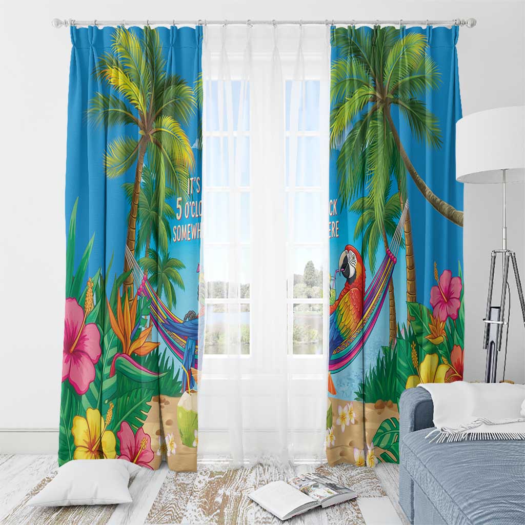 5 Oclock Somewhere Window Curtain Hawaii Parrots Cocktail Summer Beach Vibe - Polynesian Pride