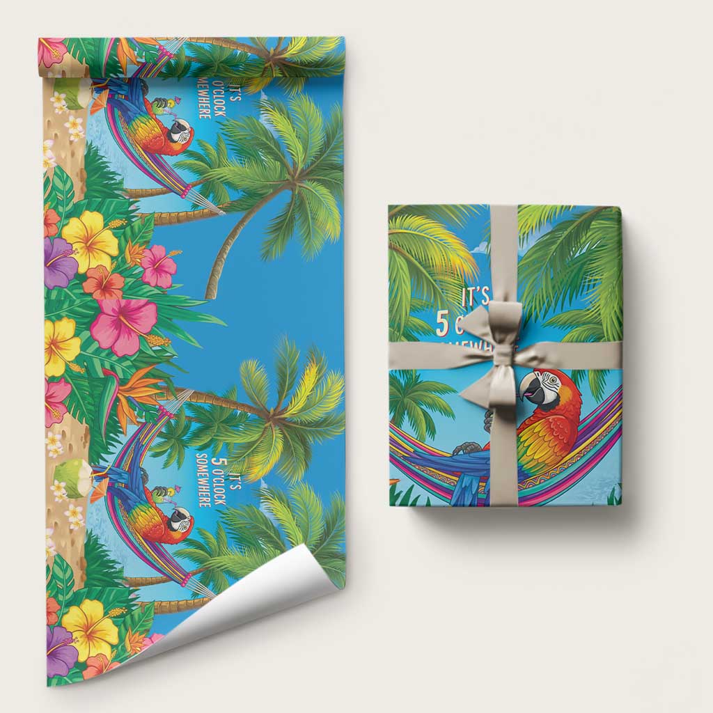 5 Oclock Somewhere Wrapping Paper Hawaii Parrots Cocktail Summer Beach Vibe - Polynesian Pride