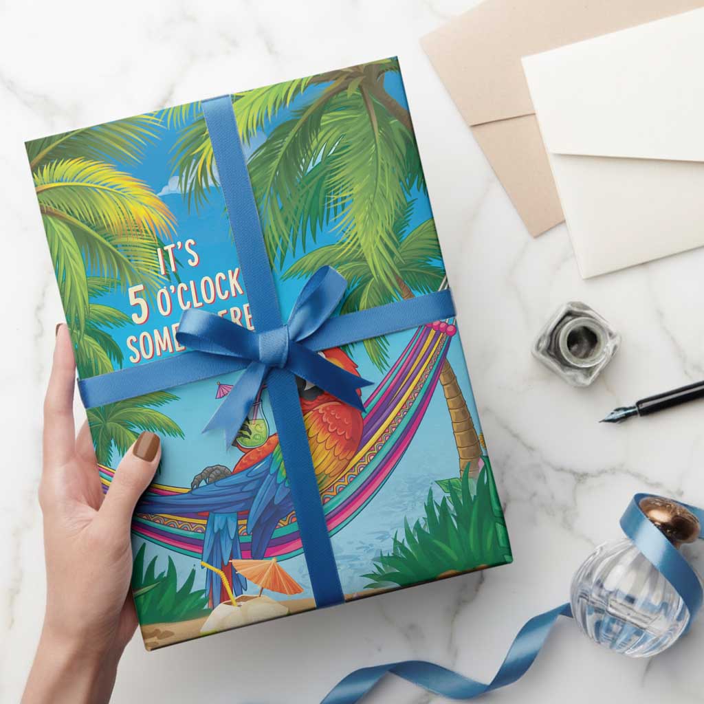 5 Oclock Somewhere Wrapping Paper Hawaii Parrots Cocktail Summer Beach Vibe - Polynesian Pride