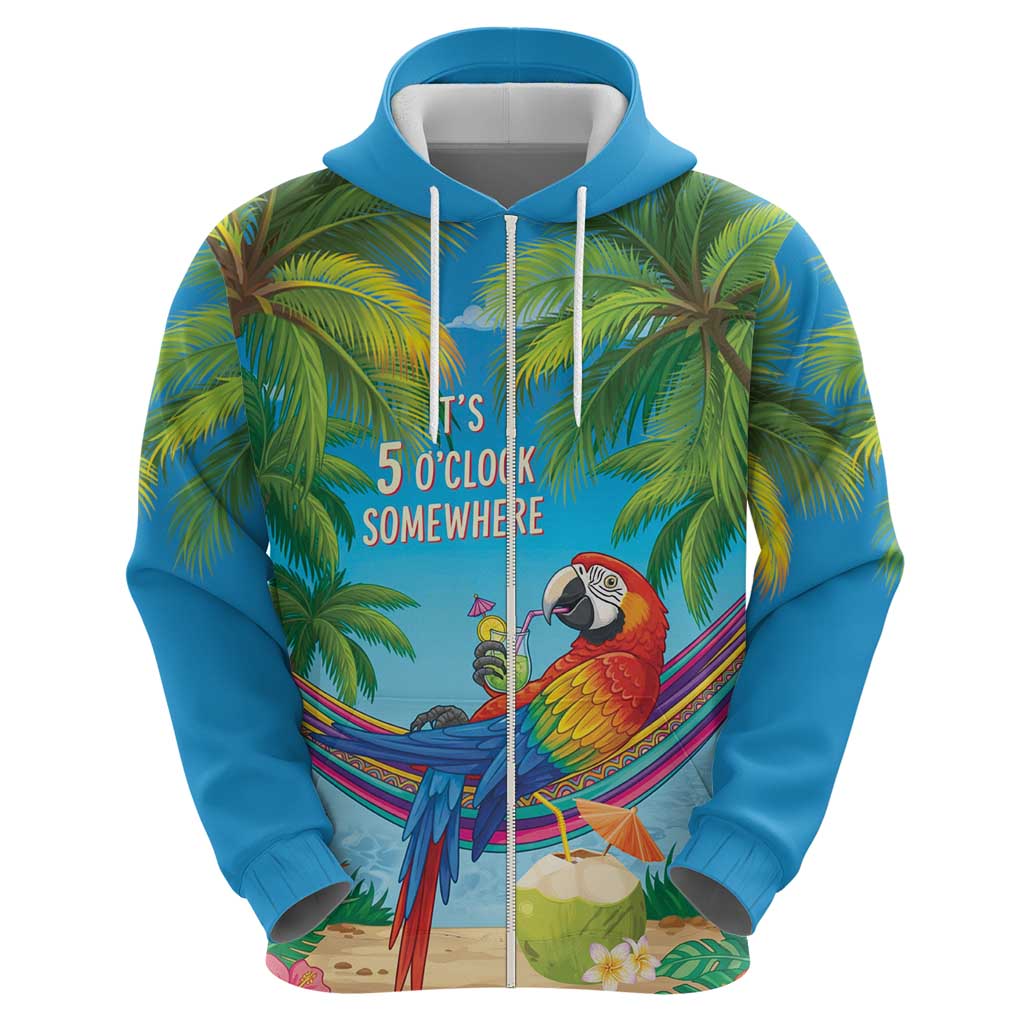5 Oclock Somewhere Zip Hoodie Hawaii Parrots Cocktail Summer Beach Vibe - Polynesian Pride