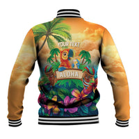 5 Oclock Somewhere Personalized Baseball Jacket Hawaii Parrots Plumeria Summer Vibe - Polynesian Pride