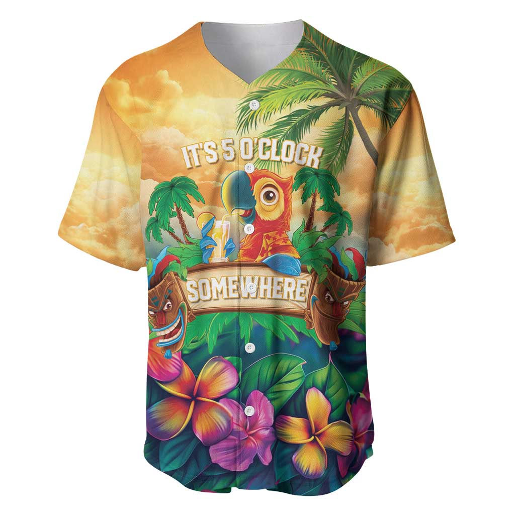 5 Oclock Somewhere Personalized Baseball Jersey Hawaii Parrots Plumeria Summer Vibe LT9 Yellow - Polynesian Pride