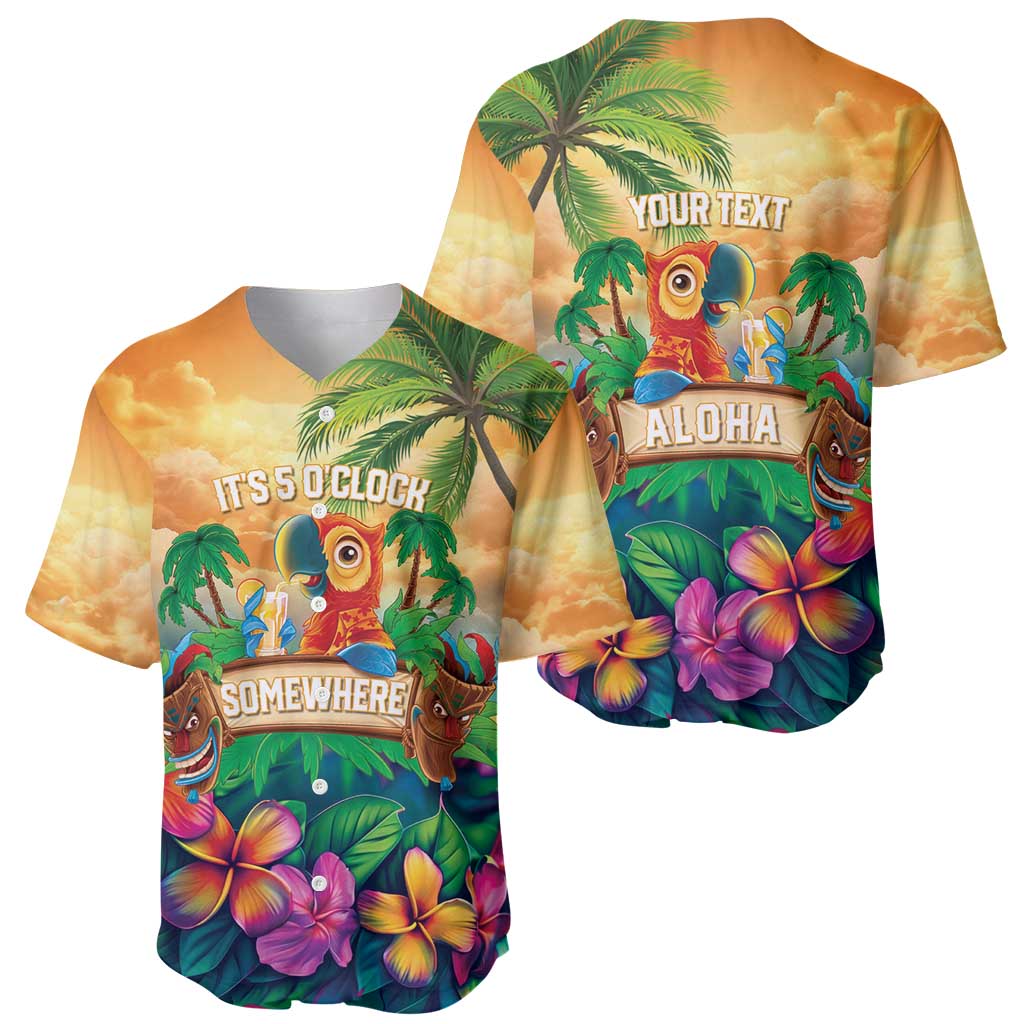 5 Oclock Somewhere Personalized Baseball Jersey Hawaii Parrots Plumeria Summer Vibe LT9 - Polynesian Pride