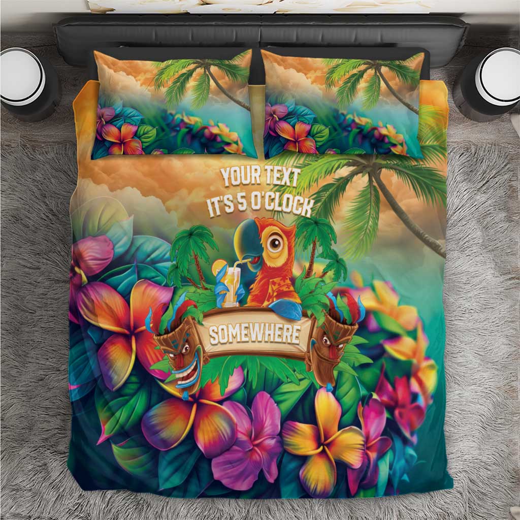 5 Oclock Somewhere Personalized Bedding Set Hawaii Parrots Plumeria Summer Vibe - Polynesian Pride