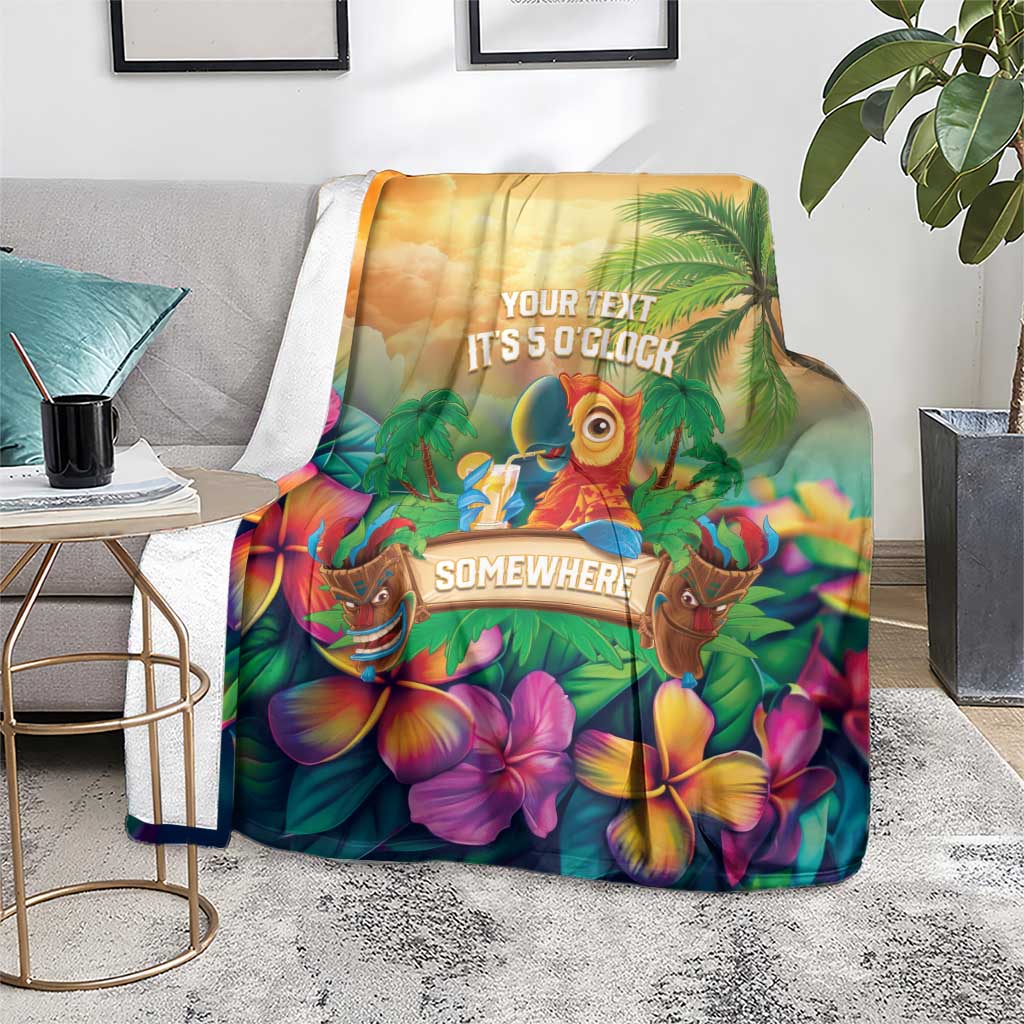 5 Oclock Somewhere Personalized Blanket Hawaii Parrots Plumeria Summer Vibe - Polynesian Pride