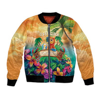5 Oclock Somewhere Personalized Bomber Jacket Hawaii Parrots Plumeria Summer Vibe LT9 Unisex Yellow - Polynesian Pride