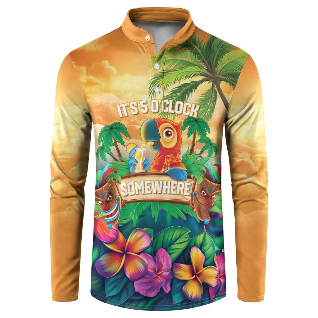 5 Oclock Somewhere Personalized Button Sweatshirt Hawaii Parrots Plumeria Summer Vibe LT9 Yellow - Polynesian Pride
