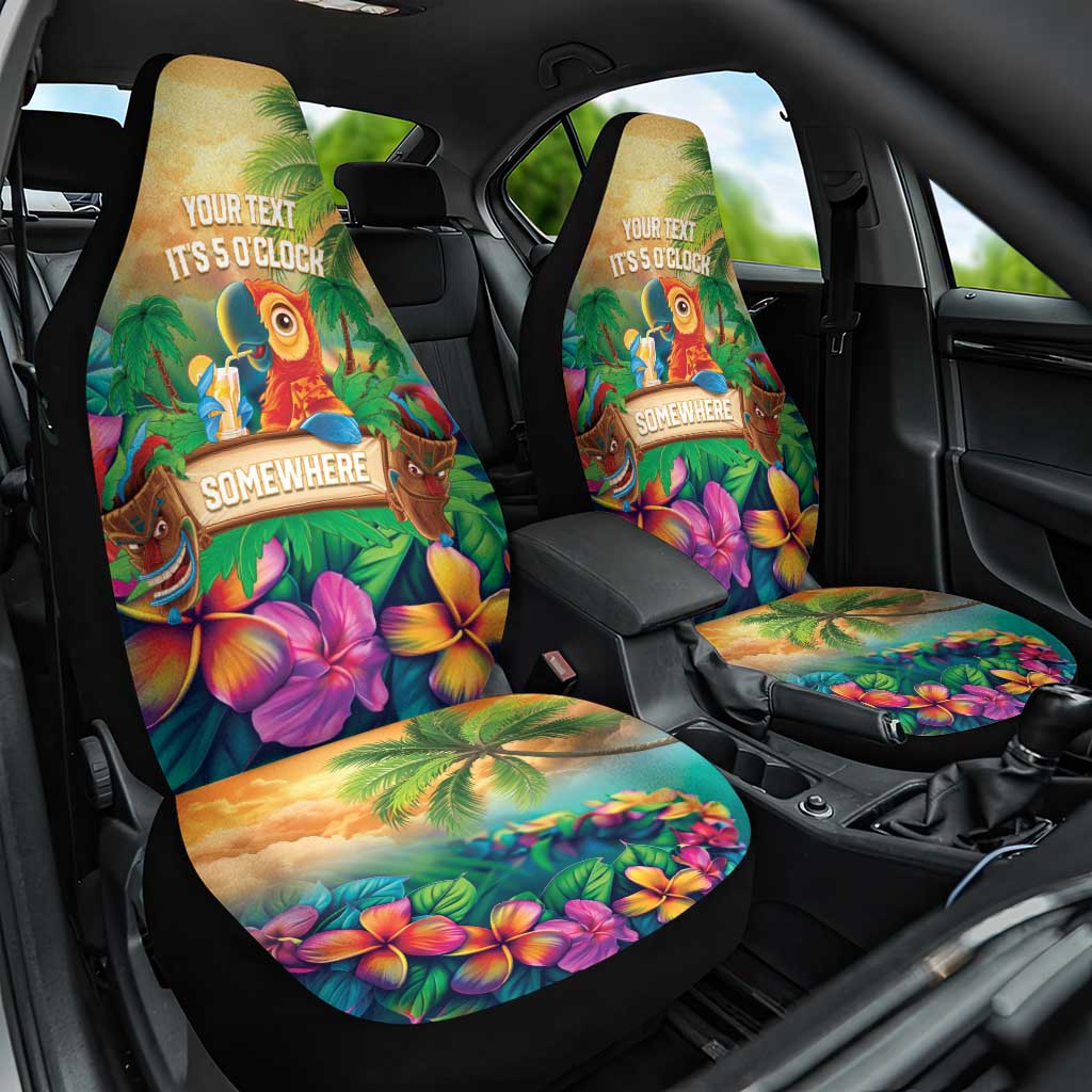 5 Oclock Somewhere Personalized Car Seat Cover Hawaii Parrots Plumeria Summer Vibe - Polynesian Pride