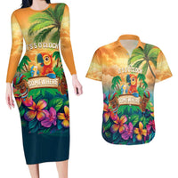 5 Oclock Somewhere Personalized Couples Matching Long Sleeve Bodycon Dress and Hawaiian Shirt Hawaii Parrots Plumeria Summer Vibe LT9 Yellow - Polynesian Pride