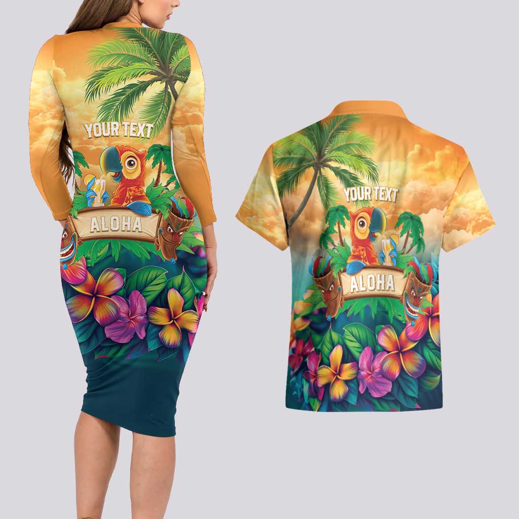 5 Oclock Somewhere Personalized Couples Matching Long Sleeve Bodycon Dress and Hawaiian Shirt Hawaii Parrots Plumeria Summer Vibe LT9 - Polynesian Pride