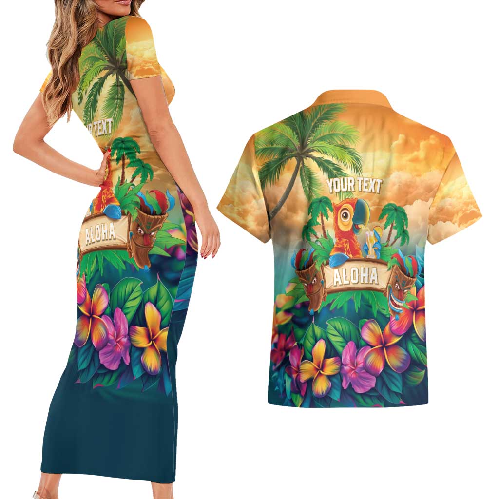 5 Oclock Somewhere Personalized Couples Matching Short Sleeve Bodycon Dress and Hawaiian Shirt Hawaii Parrots Plumeria Summer Vibe LT9 - Polynesian Pride