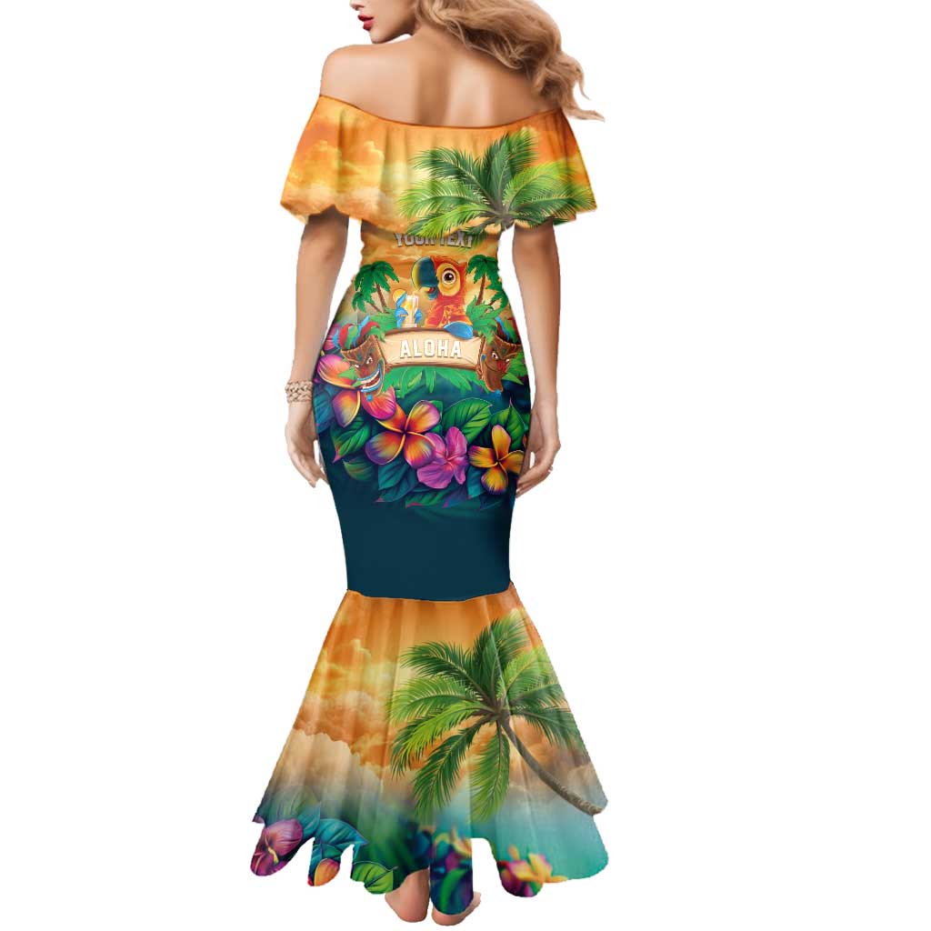 5 Oclock Somewhere Personalized Family Matching Mermaid Dress and Hawaiian Shirt Hawaii Parrots Plumeria Summer Vibe - Polynesian Pride