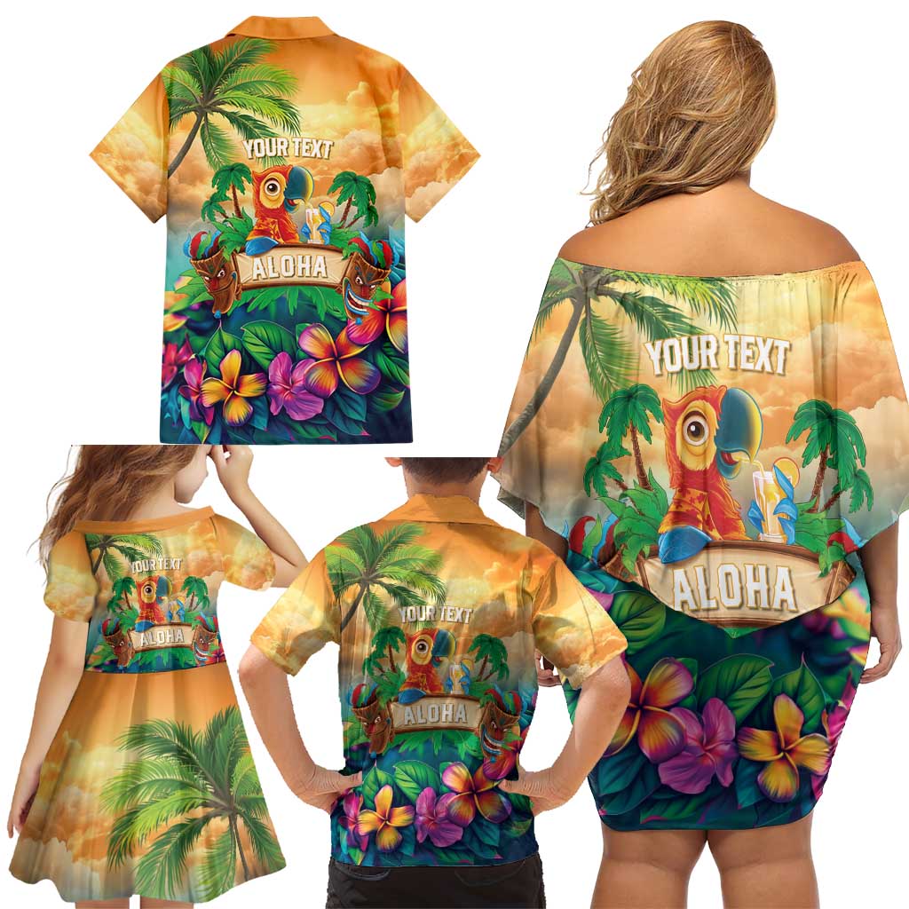 5 Oclock Somewhere Personalized Family Matching Off Shoulder Short Dress and Hawaiian Shirt Hawaii Parrots Plumeria Summer Vibe LT9 - Polynesian Pride