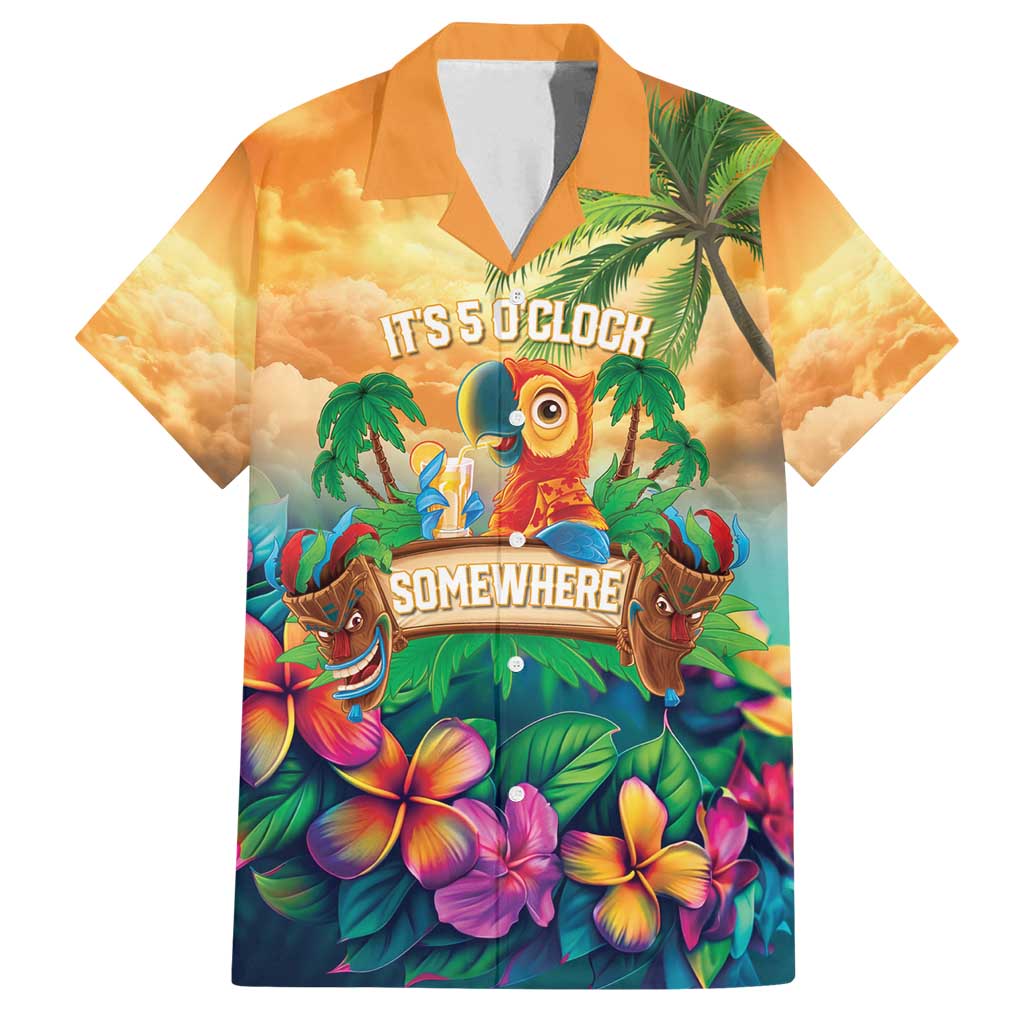 5 Oclock Somewhere Personalized Family Matching Puletasi and Hawaiian Shirt Hawaii Parrots Plumeria Summer Vibe LT9 Dad's Shirt - Short Sleeve Yellow - Polynesian Pride