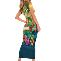 5 Oclock Somewhere Personalized Family Matching Short Sleeve Bodycon Dress and Hawaiian Shirt Hawaii Parrots Plumeria Summer Vibe - Polynesian Pride