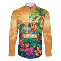 5 Oclock Somewhere Personalized Family Matching Summer Maxi Dress and Hawaiian Shirt Hawaii Parrots Plumeria Summer Vibe LT9 Dad's Shirt - Long Sleeve Yellow - Polynesian Pride