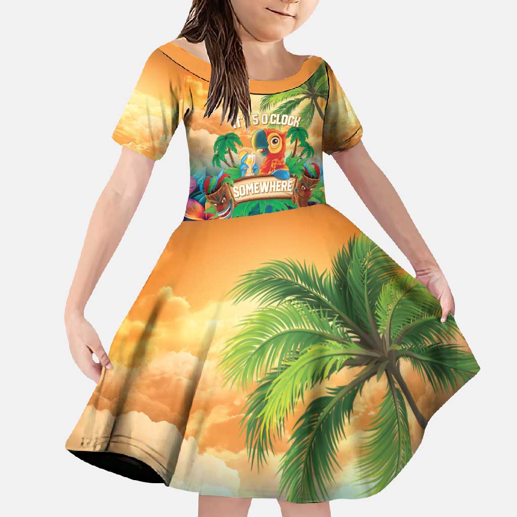 5 Oclock Somewhere Personalized Family Matching Tank Maxi Dress and Hawaiian Shirt Hawaii Parrots Plumeria Summer Vibe LT9 Daughter's Dress Yellow - Polynesian Pride