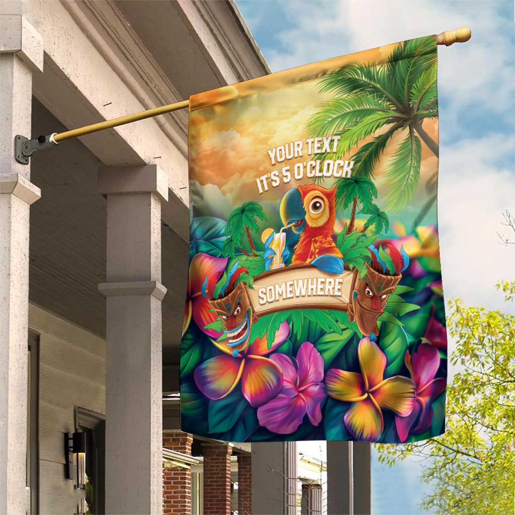 5 Oclock Somewhere Personalized Garden Flag Hawaii Parrots Plumeria Summer Vibe - Polynesian Pride