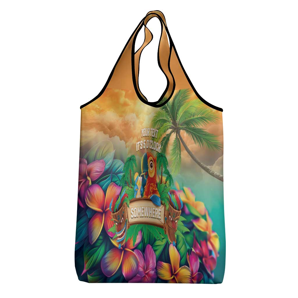 5 Oclock Somewhere Personalized Grocery Bag Hawaii Parrots Plumeria Summer Vibe LT9 - Polynesian Pride