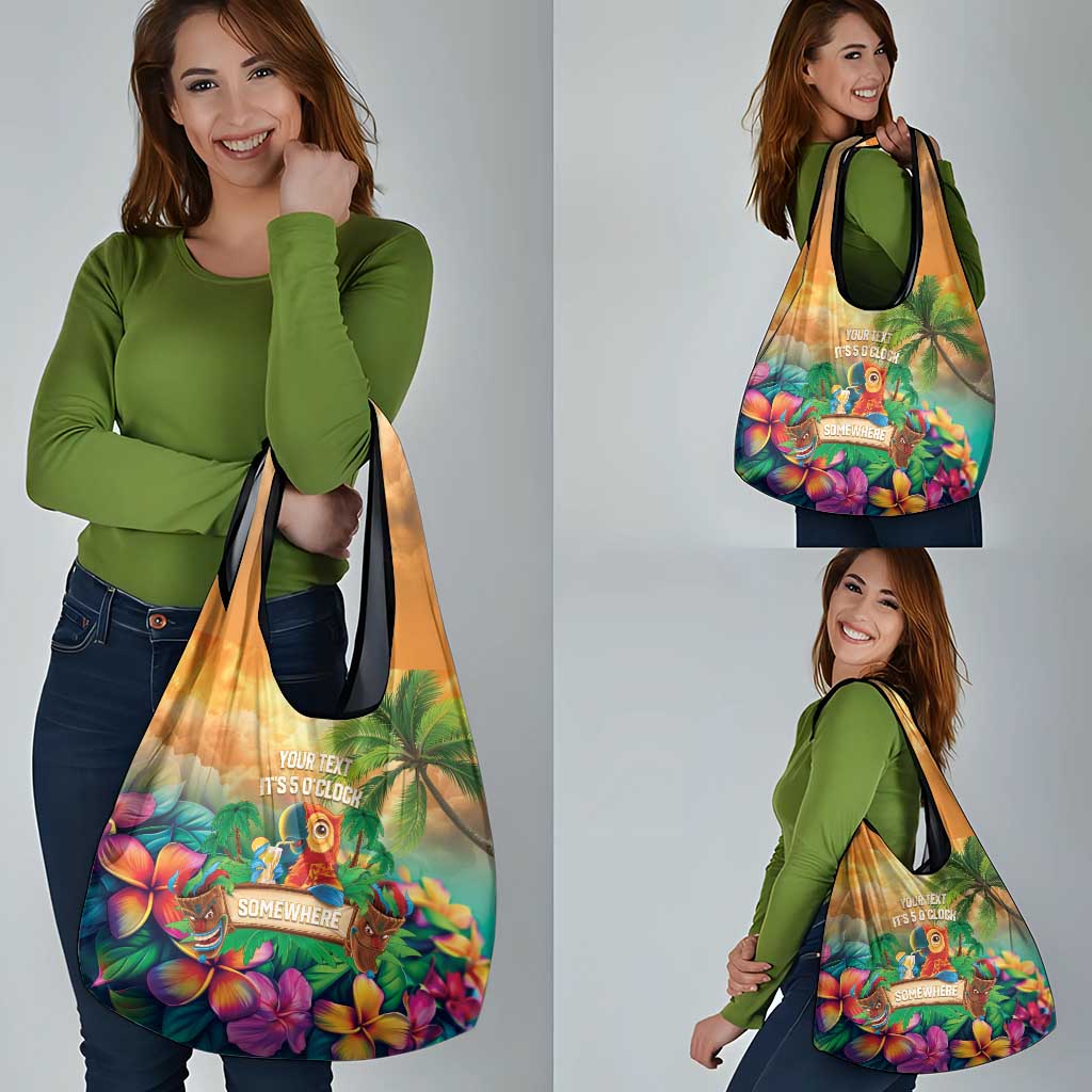 5 Oclock Somewhere Personalized Grocery Bag Hawaii Parrots Plumeria Summer Vibe LT9 - Polynesian Pride