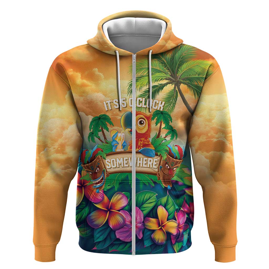 5 Oclock Somewhere Personalized Hoodie Hawaii Parrots Plumeria Summer Vibe - Polynesian Pride