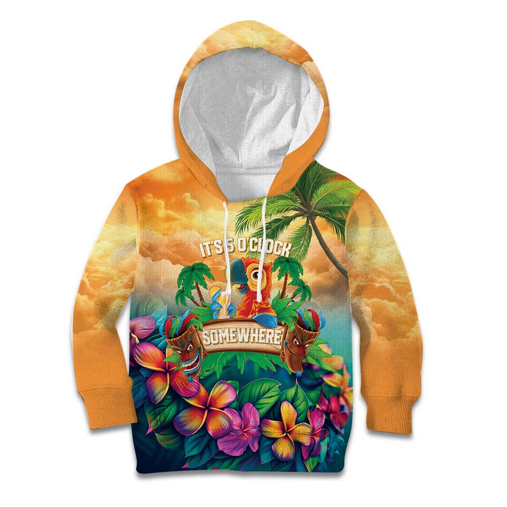 5 Oclock Somewhere Personalized Kid Hoodie Hawaii Parrots Plumeria Summer Vibe - Polynesian Pride