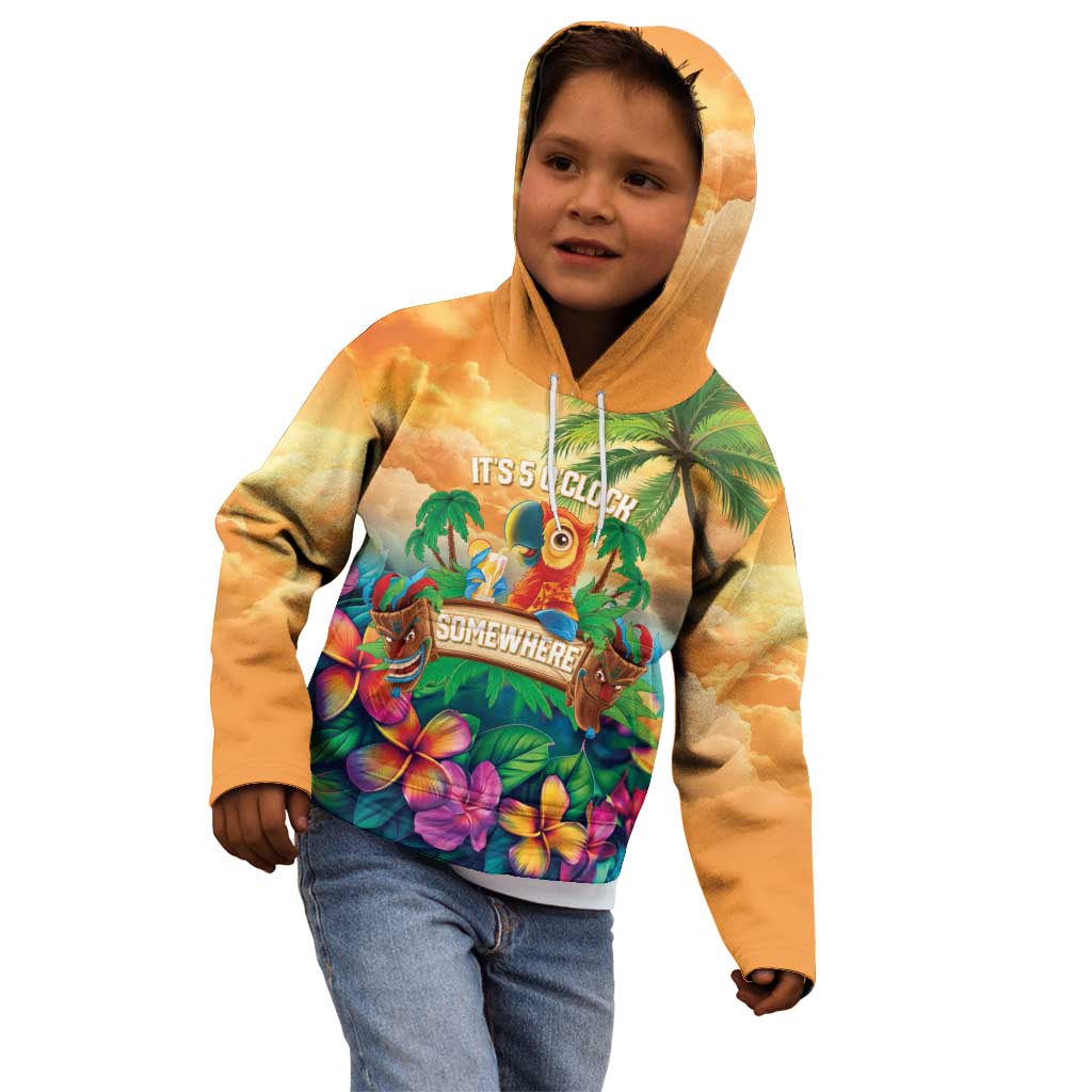 5 Oclock Somewhere Personalized Kid Hoodie Hawaii Parrots Plumeria Summer Vibe - Polynesian Pride