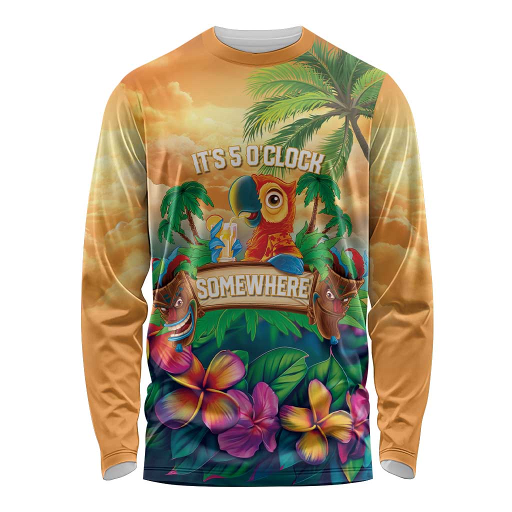 5 Oclock Somewhere Personalized Long Sleeve Shirt Hawaii Parrots Plumeria Summer Vibe LT9 Unisex Yellow - Polynesian Pride