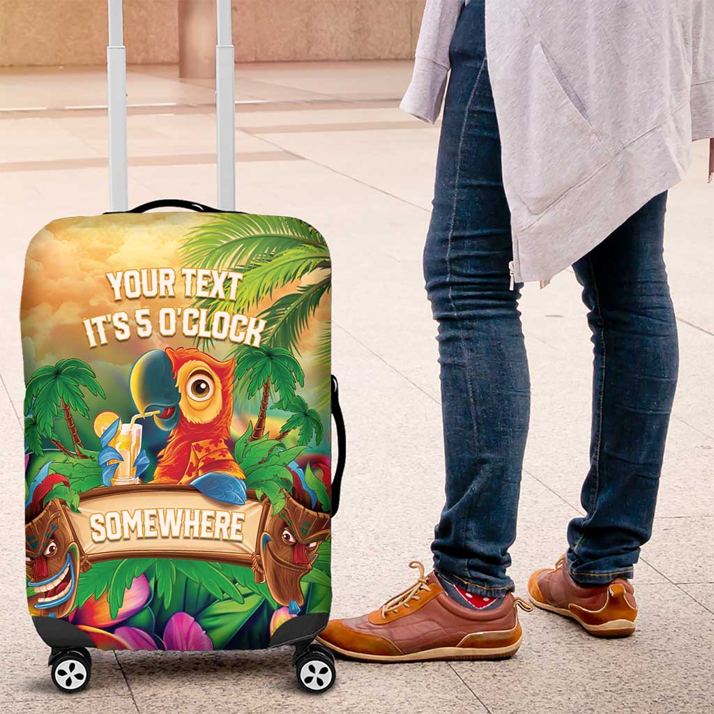 5 Oclock Somewhere Personalized Luggage Cover Hawaii Parrots Plumeria Summer Vibe - Polynesian Pride
