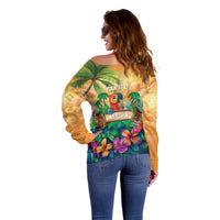 5 Oclock Somewhere Personalized Off Shoulder Sweater Hawaii Parrots Plumeria Summer Vibe - Polynesian Pride