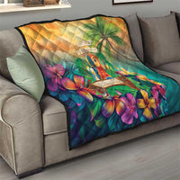 5 Oclock Somewhere Personalized Quilt Hawaii Parrots Plumeria Summer Vibe - Polynesian Pride