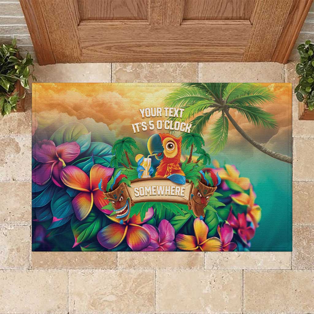 5 Oclock Somewhere Personalized Rubber Doormat Hawaii Parrots Plumeria Summer Vibe LT9 Yellow - Polynesian Pride