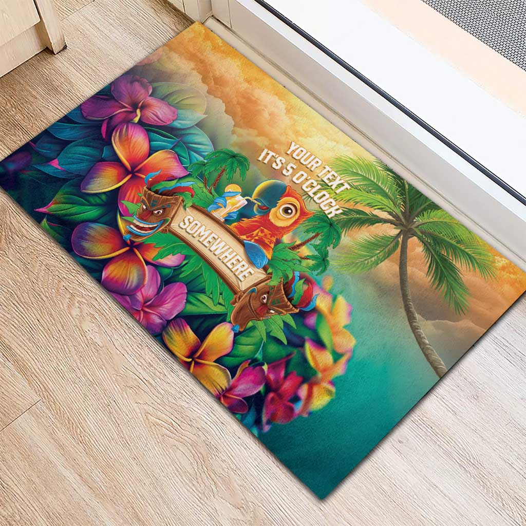 5 Oclock Somewhere Personalized Rubber Doormat Hawaii Parrots Plumeria Summer Vibe LT9 - Polynesian Pride