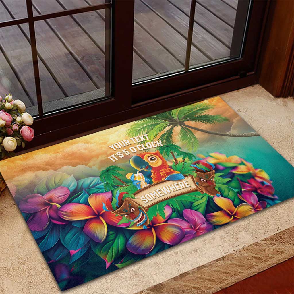 5 Oclock Somewhere Personalized Rubber Doormat Hawaii Parrots Plumeria Summer Vibe LT9 - Polynesian Pride