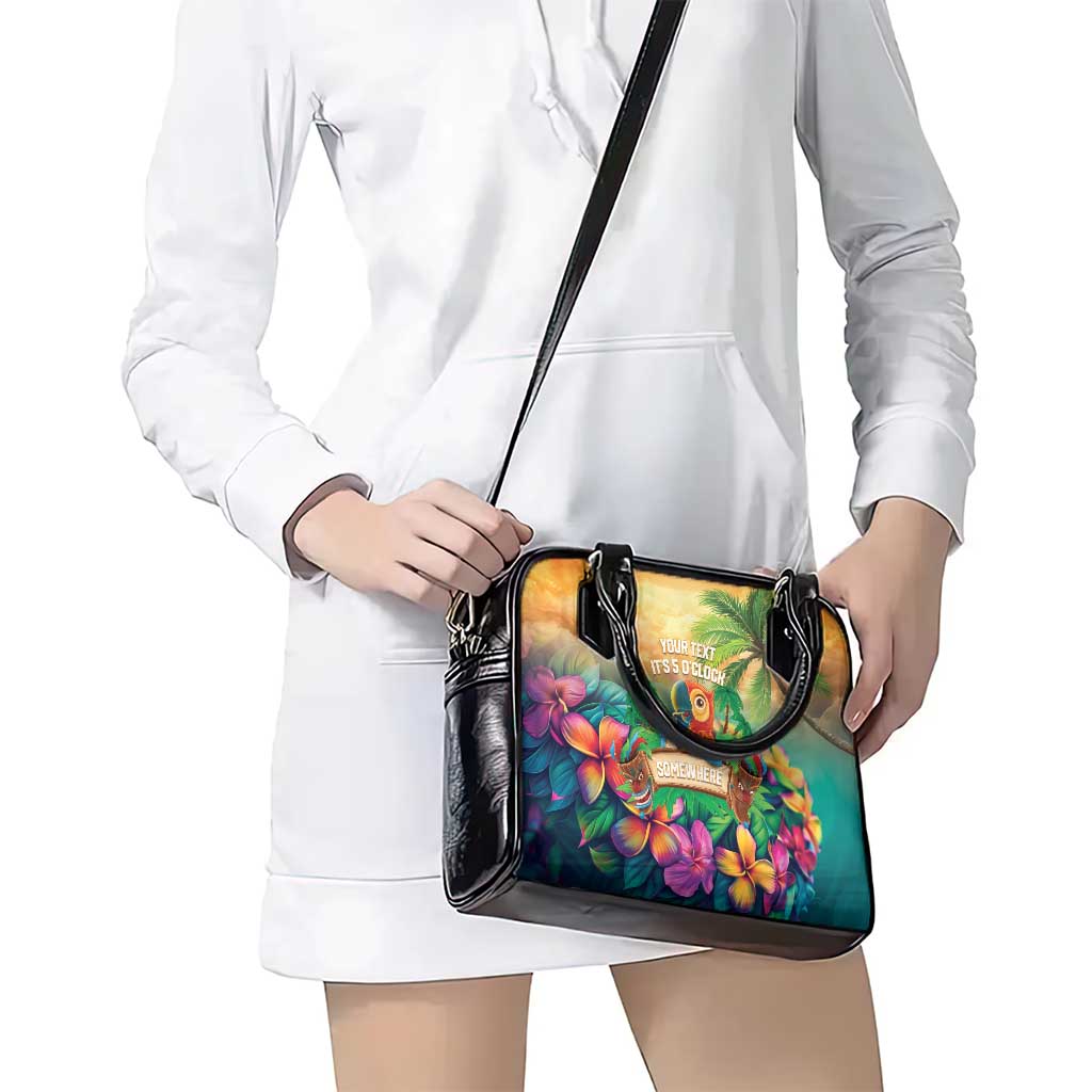 5 Oclock Somewhere Personalized Shoulder Handbag Hawaii Parrots Plumeria Summer Vibe - Polynesian Pride