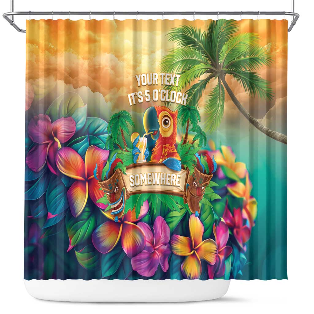 5 Oclock Somewhere Personalized Shower Curtain Hawaii Parrots Plumeria Summer Vibe - Polynesian Pride