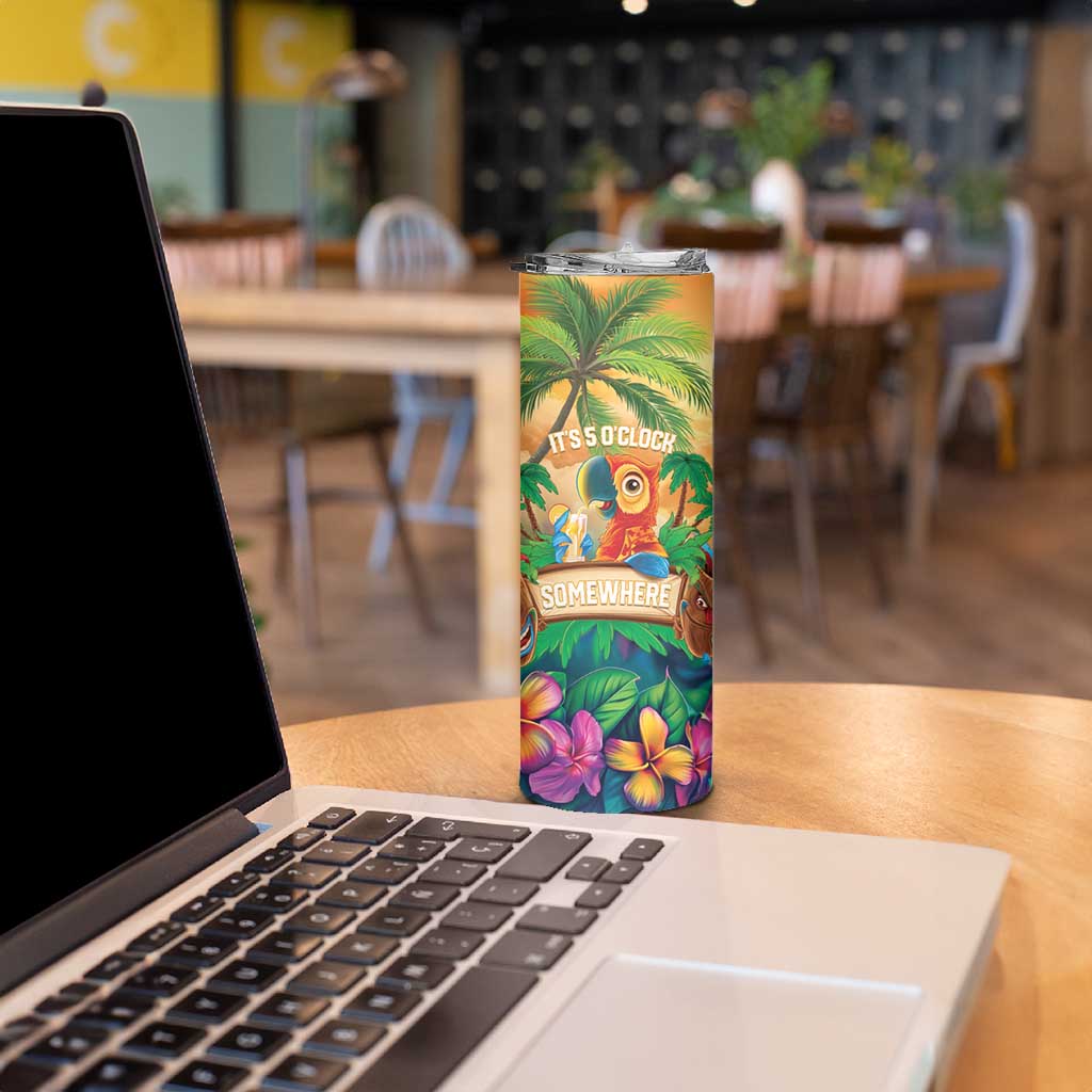 5 Oclock Somewhere Personalized Skinny Tumbler Hawaii Parrots Plumeria Summer Vibe - Polynesian Pride