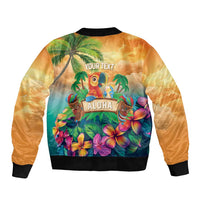 5 Oclock Somewhere Personalized Sleeve Zip Bomber Jacket Hawaii Parrots Plumeria Summer Vibe LT9 - Polynesian Pride