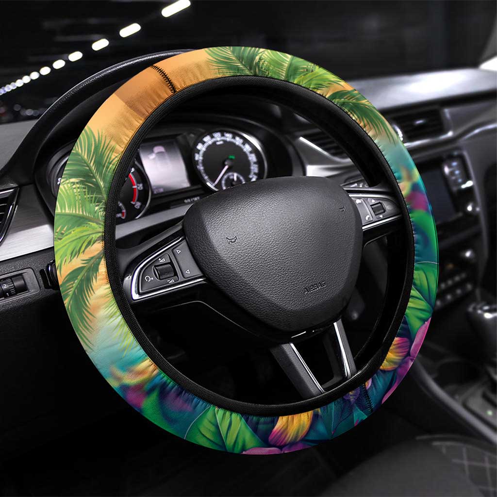 5 Oclock Somewhere Steering Wheel Cover Hawaii Parrots Plumeria Summer Vibe - Polynesian Pride