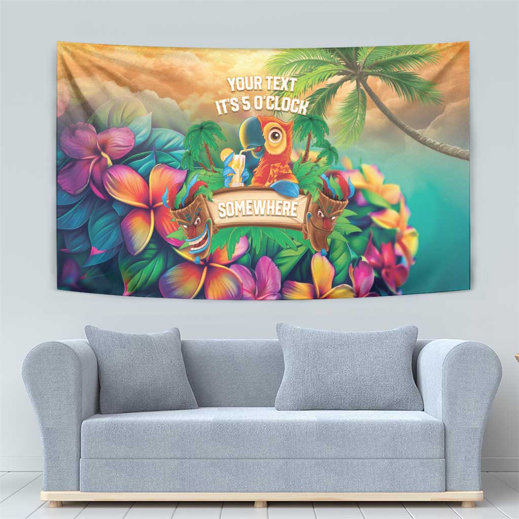 5 Oclock Somewhere Personalized Tapestry Hawaii Parrots Plumeria Summer Vibe - Polynesian Pride