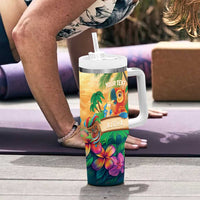 5 Oclock Somewhere Personalized Tumbler With Handle Hawaii Parrots Plumeria Summer Vibe - Polynesian Pride