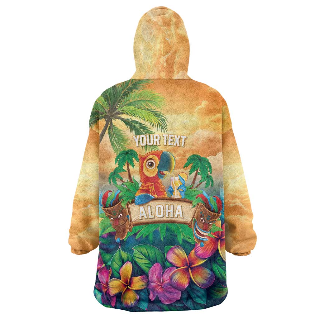 5 Oclock Somewhere Personalized Wearable Blanket Hoodie Hawaii Parrots Plumeria Summer Vibe - Polynesian Pride