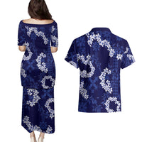 Mokihana Maile and Ilima Leis Couples Matching Puletasi and Hawaiian Shirt Uliuli Hawaiian Tapa Quilt Pattern - Polynesian Pride