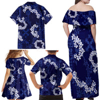 Mokihana Maile and Ilima Leis Family Matching Off Shoulder Maxi Dress and Hawaiian Shirt Uliuli Hawaiian Tapa Quilt Pattern - Polynesian Pride
