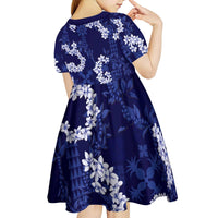 Mokihana Maile and Ilima Leis Kid Short Sleeve Dress Uliuli Hawaiian Tapa Quilt Pattern - Polynesian Pride