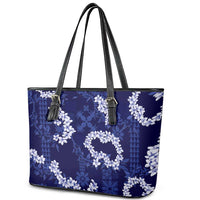 Mokihana Maile and Ilima Leis Leather Tote Bag Uliuli Hawaiian Tapa Quilt Pattern - Polynesian Pride