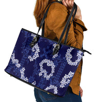 Mokihana Maile and Ilima Leis Leather Tote Bag Uliuli Hawaiian Tapa Quilt Pattern - Polynesian Pride