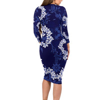 Mokihana Maile and Ilima Leis Long Sleeve Bodycon Dress Uliuli Hawaiian Tapa Quilt Pattern - Polynesian Pride