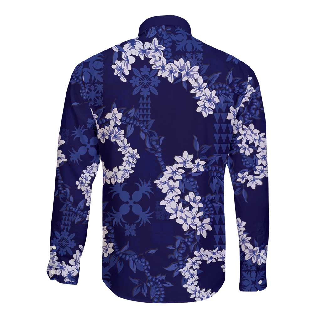 Mokihana Maile and Ilima Leis Long Sleeve Button Shirt Uliuli Hawaiian Tapa Quilt Pattern - Polynesian Pride