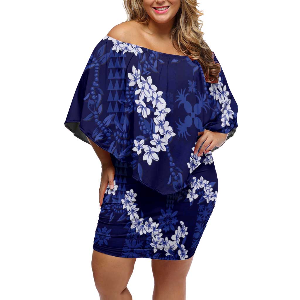Mokihana Maile and Ilima Leis Off Shoulder Short Dress Uliuli Hawaiian Tapa Quilt Pattern - Polynesian Pride